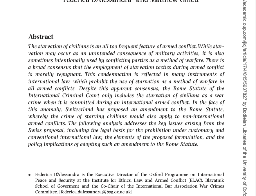 New IPS Article: ‘The War Crime of Starvation in Non-International Armed Conflict’