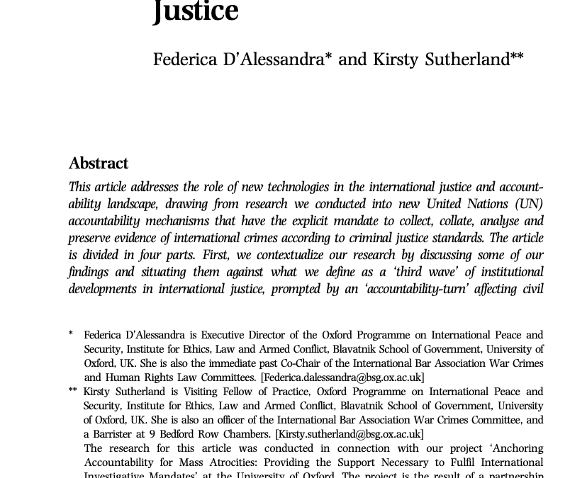 Promises and Challenges of New Actors and New Technologies in International Justice