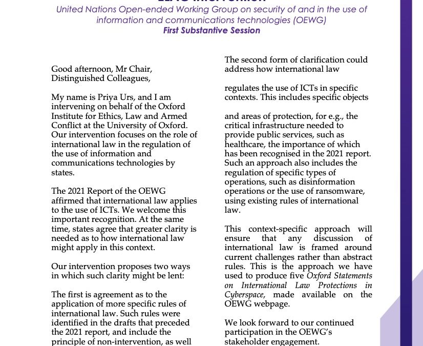 ELAC Intervention, United Nations Open-ended Working Group on security of and in the use of information and communications technologies (OEWG), First Substantive Session, 16 December 2021