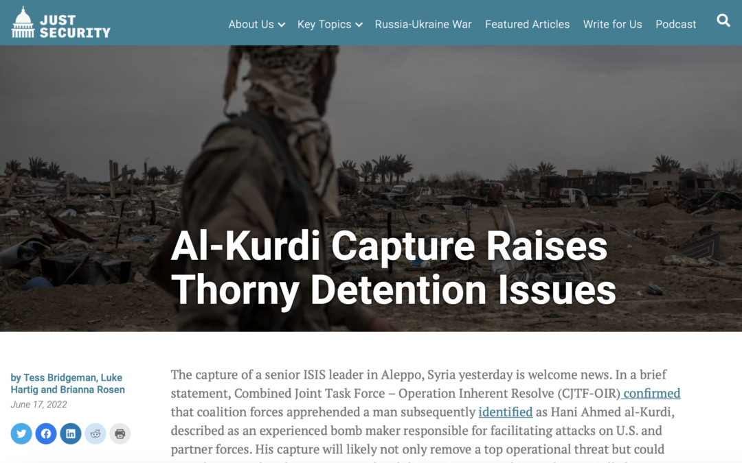 New Article: ‘Al-Kurdi Capture Raises Thorny Detention Issues’