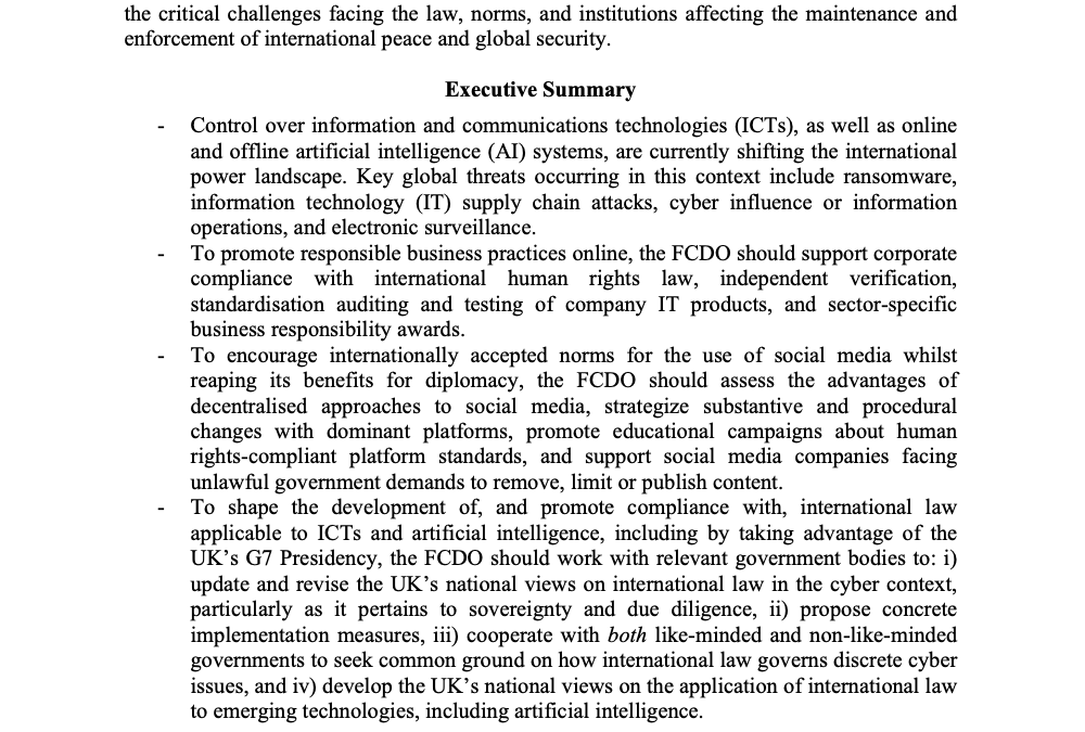 IPS Submits Written Evidence to UK Parliamentary Inquiry on Tech and Future of UK Foreign Policy