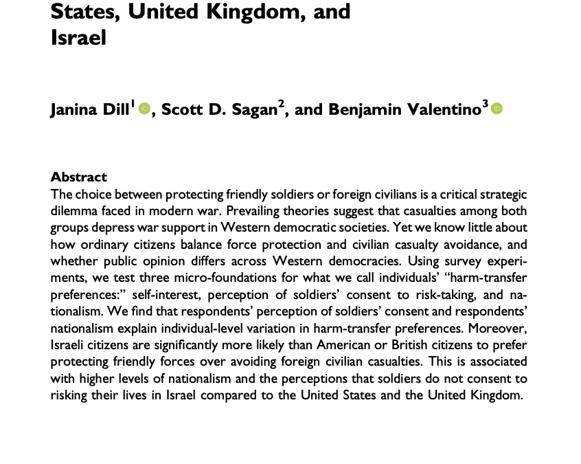 New Article: ‘Inconstant Care: Public Attitudes towards Force Protection and Civilian Casualties in the United States, United Kingdom, and Israel’