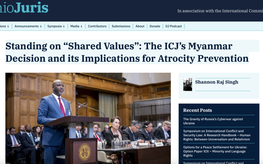 New IPS Blog Post: ‘Standing on “Shared Values”: The ICJ’s Myanmar Decision and its Implications for Atrocity Prevention’