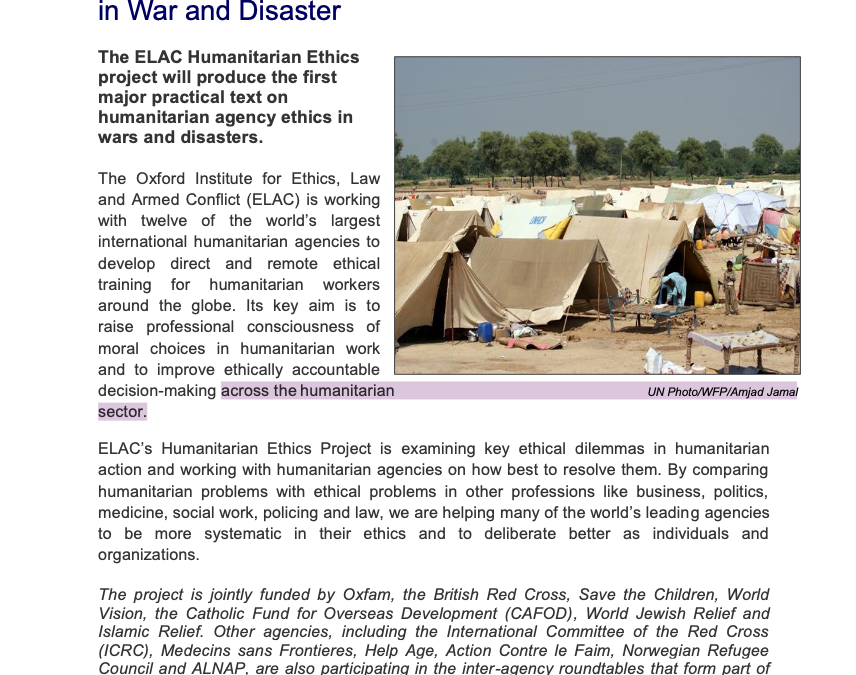 Humanitarian Ethics: Aid Agencies and Moral Choices in War and Disaster