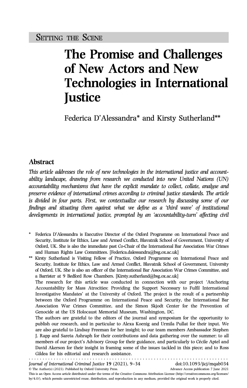 D’Alessandra and Sutherland, ‘Promises and Challenges of New Actors and New Technologies in International Justice’