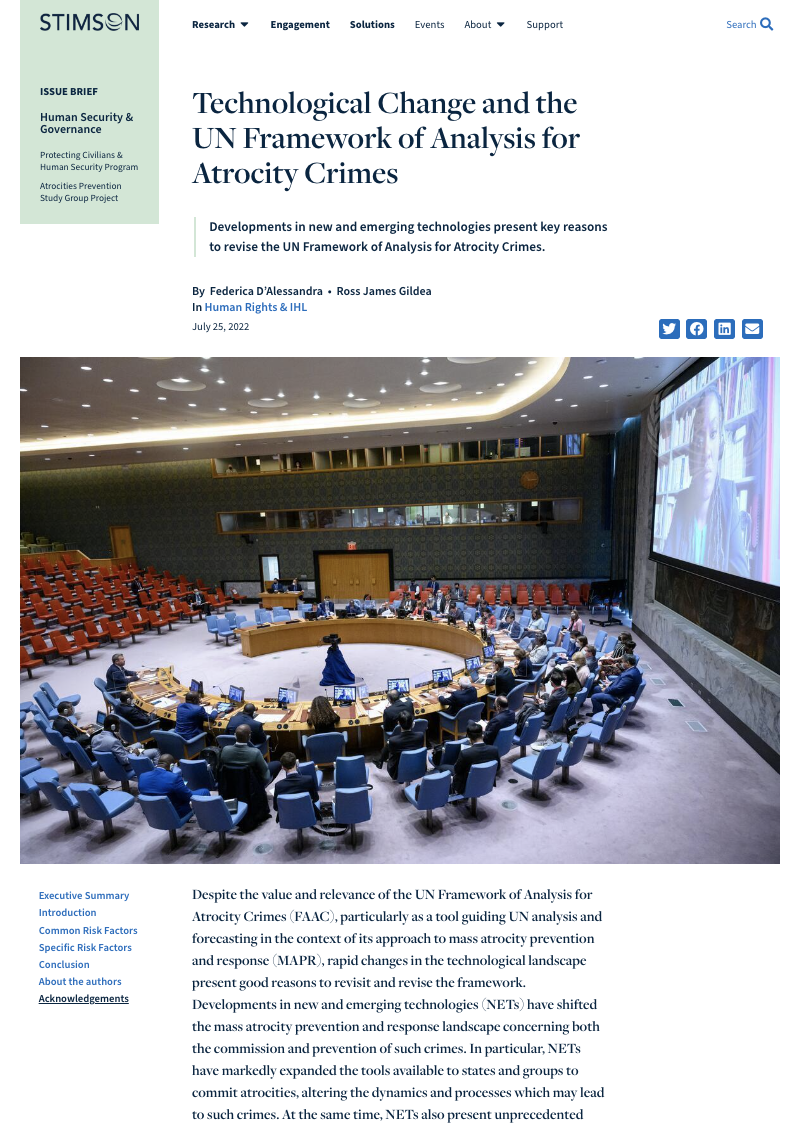 Technological Change and the UN Framework of Analysis for Atrocity Crimes’