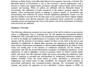 Written Evidence by IPS Published: Inquiry Into the HMG’s Policy Toward Afghanistan