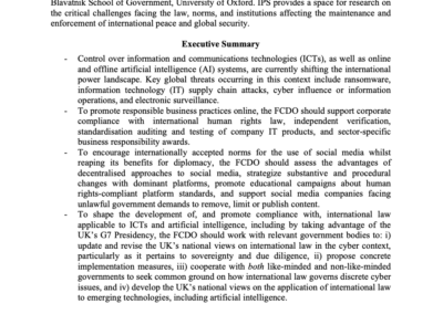 IPS Submits Written Evidence to UK Parliamentary Inquiry on Tech and Future of UK Foreign Policy