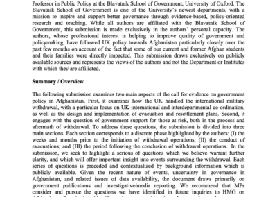 Written Evidence Submission to UK Parliamentary Inquiry on the Withdrawal from Afghanistan