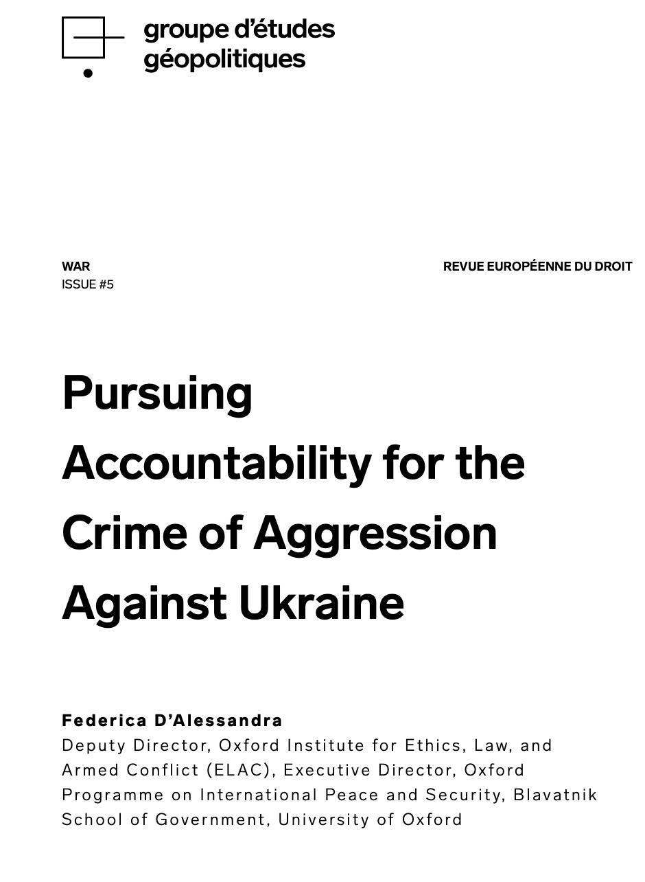 New Article: ‘Pursuing Accountability for the Crime of Aggression Against Ukraine’